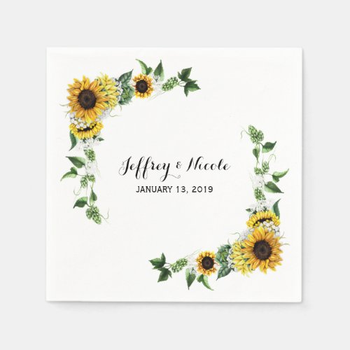 Fall Sunflower Rustic Barn Country Wedding Napkins