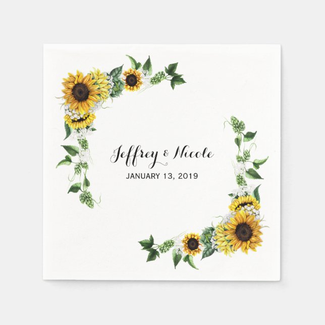 Fall Sunflower Rustic Barn Country Wedding Napkins (Front)