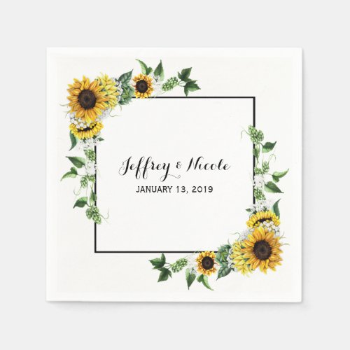 Fall Sunflower Rustic Barn Country Wedding Paper Napkins