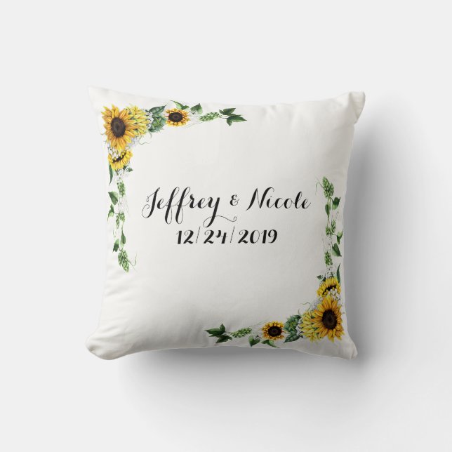 Fall Sunflower Rustic Barn Country Wedding Throw Pillow (Front)