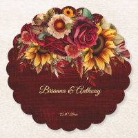 Fall sunflower wedding burgundy monogram printed