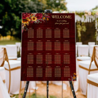 Fall sunflower wedding burgundy roses seating plan