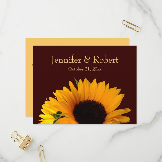 Fall Sunflower Wedding RSVP Invitation Postcard (Front/Back In Situ)