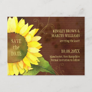 Fall Sunflower Wedding Save the Date Announcement Postcard