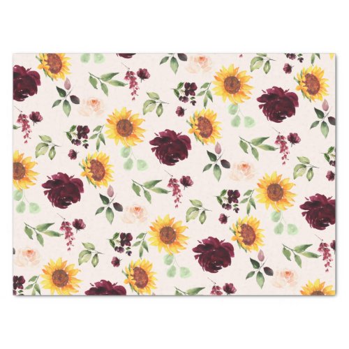 Fall Sunflowers and Burgundy Roses Bridal Shower Tissue Paper