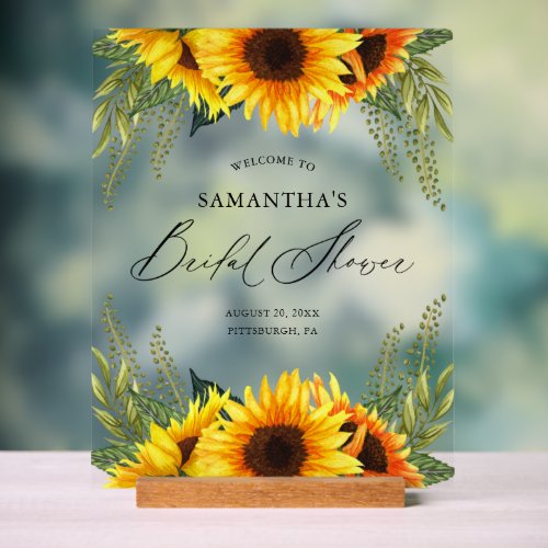 Fall Sunflowers and Greenery Bridal Shower Welcome Acrylic Sign