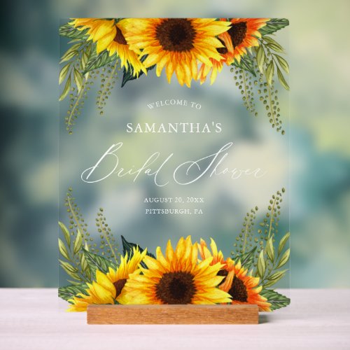 Fall Sunflowers and Greenery Bridal Shower Welcome Acrylic Sign