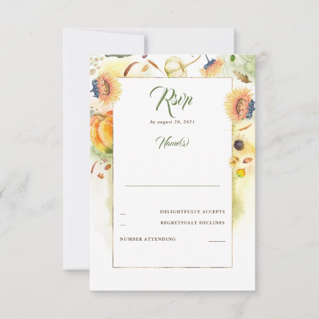 Fall Sunflowers and Pumpkins Wedding RSVP (Front)