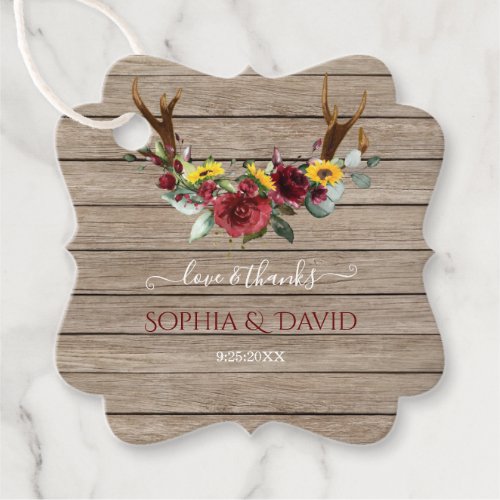 Fall Sunflowers Antlers Barn Wood Wedding Favor Tags