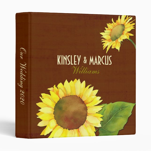 Fall Sunflowers Brown Wedding Photo Album Binder (Front/Spine)