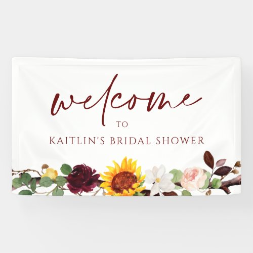 Fall Sunflowers Burgundy Wedding Bridal Shower Banner