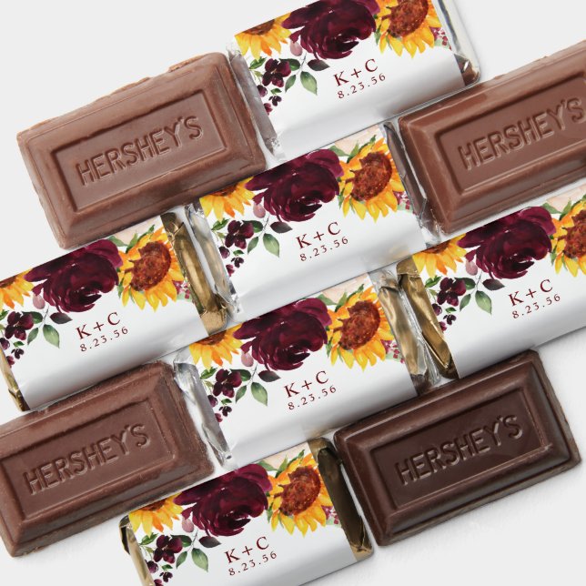 Fall Sunflowers Burgundy Wedding Bridal Shower Hershey's Miniatures (Assorted)