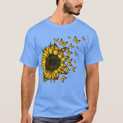 Fall Sunflowers Cute Butterfly Autumn Sunflower Th T_Shirt