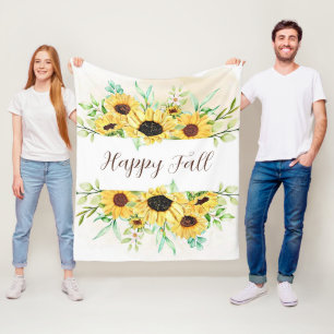 Fall Sunflowers frame with customizable text  Fleece Blanket