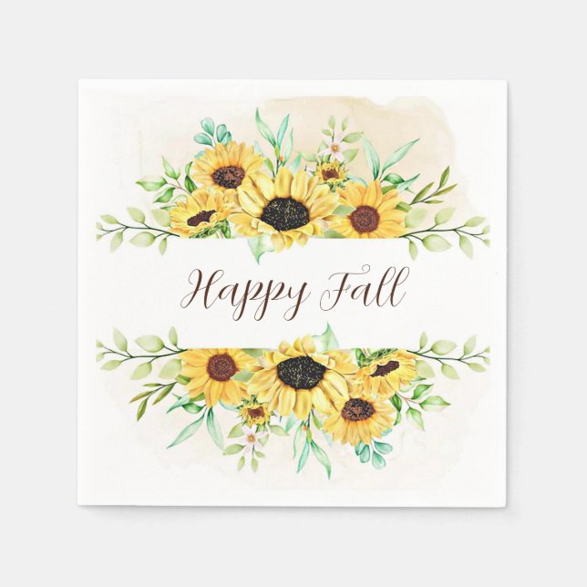 Fall Sunflowers frame with customizable text  Napkins (Front)