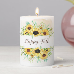 Fall Sunflowers frame with customizable text Pillar Candle