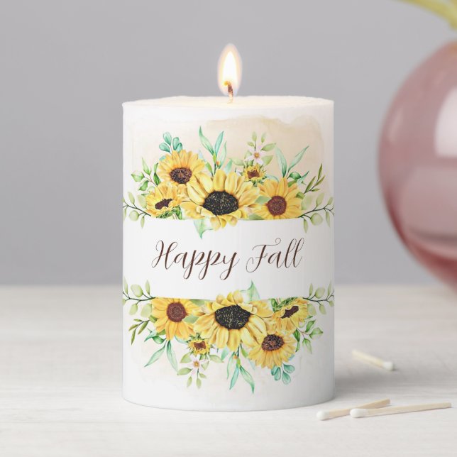 Fall Sunflowers frame with customizable text  Pillar Candle (In Situ)