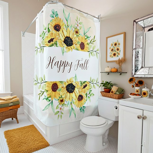 Fall Sunflowers frame with customizable text  Shower Curtain (Creator Uploaded)