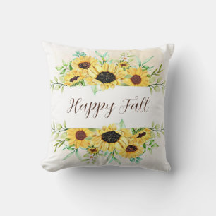 Fall Sunflowers frame with customizable text Throw Pillow
