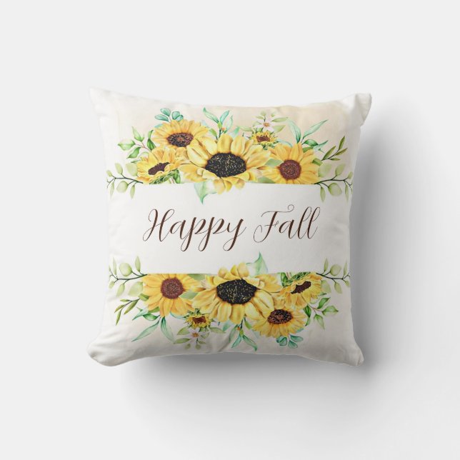 Fall Sunflowers frame with customizable text Throw Pillow (Front)