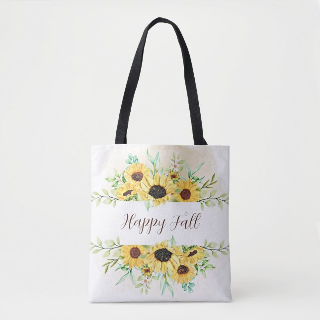 Fall Sunflowers frame with customizable text  Tote Bag (Front)