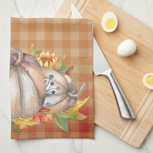 Fall Sunflowers & Harvest Pumpkins Kitchen Towel (Quarter Fold)