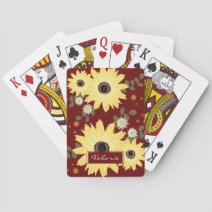 Fall Sunflowers Personalized Name Poker Cards