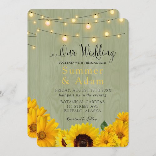 Fall Sunflowers Sage Wood Lights Our Wedding Invitation