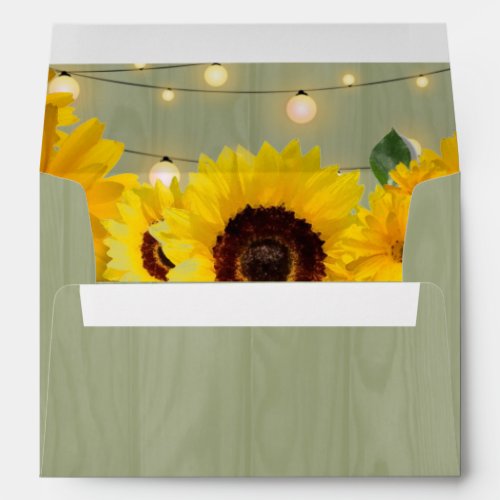 Fall Sunflowers Sage Wood String Of Lights Wedding Envelope