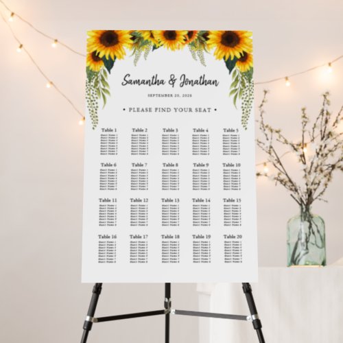 Fall Sunflowers Wedding Seating Chart Foam Boards