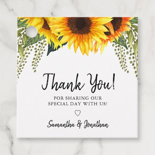 Fall Sunflowers Wedding Thank You Favor Tags
