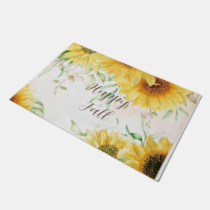 Fall sunflowers with customizable text doormat