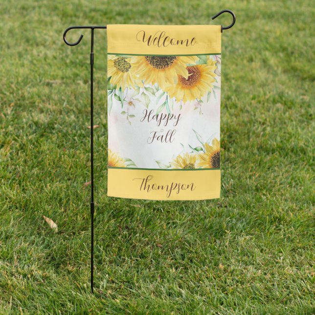 Fall sunflowers with customizable text  garden flag (In SItu)