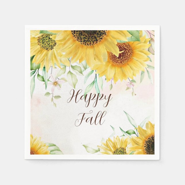 Fall sunflowers with customizable text  napkins (Front)