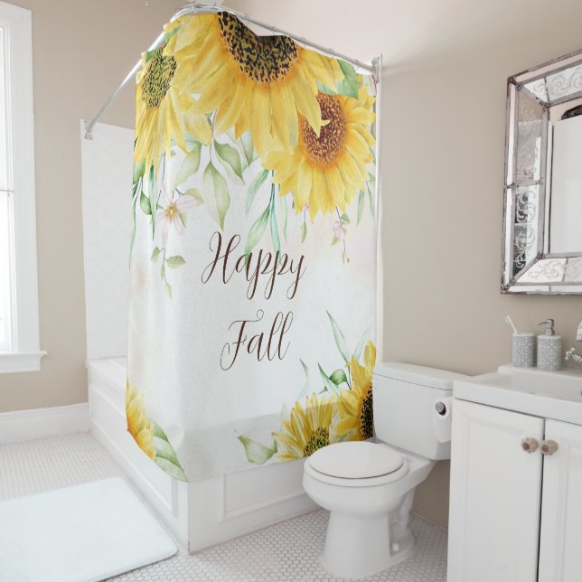 Fall sunflowers with customizable text  shower curtain (In Situ)