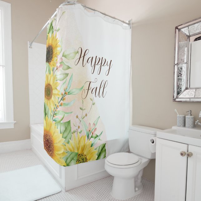 Fall sunflowers with customizable text  shower curtain (In Situ)