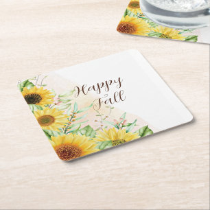Fall sunflowers with customizable text square paper coaster