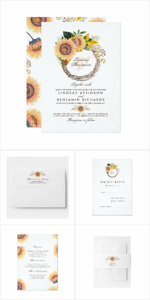 Fall Sunflowers Wreath Wedding Invitation Set