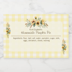 Fall Sunflowers Yellow Gingham Floral Food Label