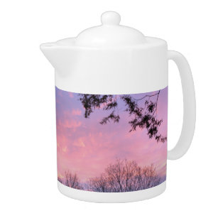 Fall Sunset Over Trees Porcelain Teapot 11oz.