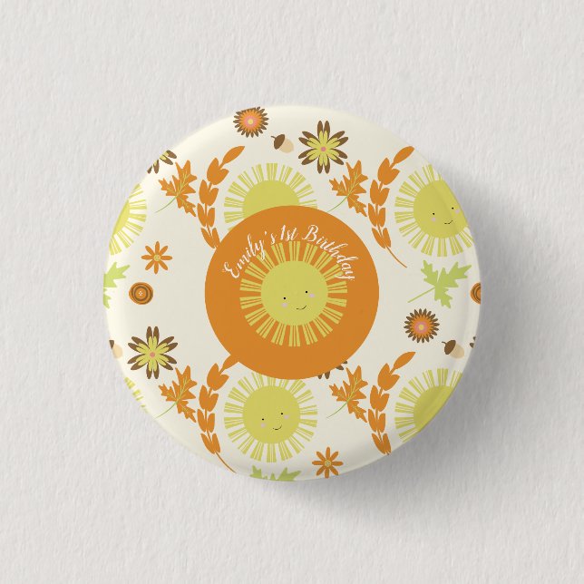 Fall Sunshine Autumn Birthday Party Button (Front)