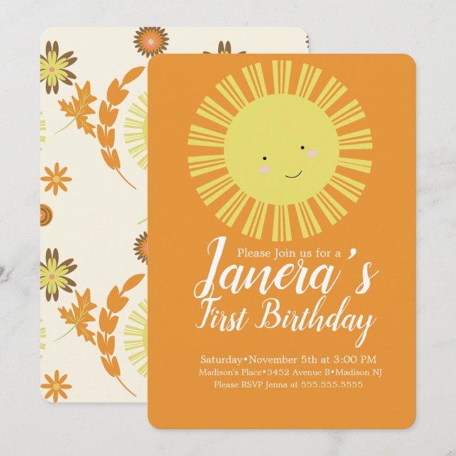 Fall Sunshine Autumn Birthday Party Invitation (Front/Back)