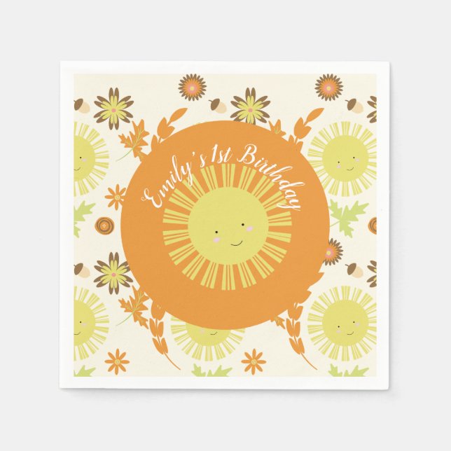 Fall Sunshine Autumn Birthday Party Napkins (Front)