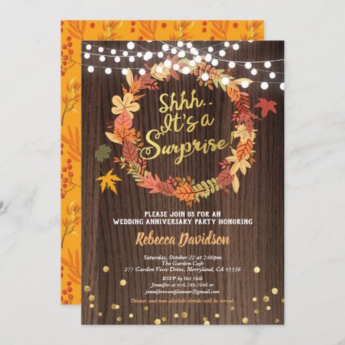 Fall surprise gold wedding anniversary party invitation