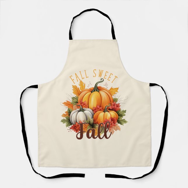 Fall Sweet Fall – Autumn Pumpkins & Leaves Apron (Front)