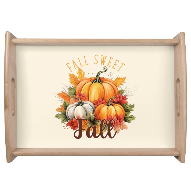 Fall Sweet Fall – Autumn Pumpkins & Leaves Serving Tray (Front)