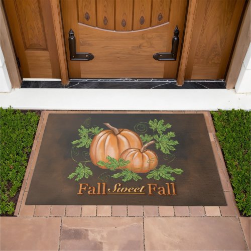 Fall Sweet Fall Pumpkins  Rustic Brown Doormat