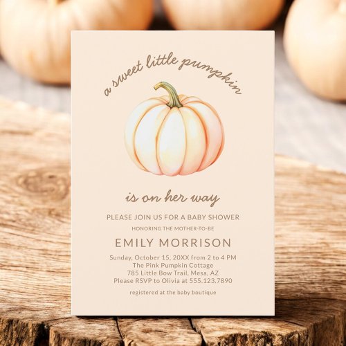 Fall Little Pumpkin Orange baby shower invitation