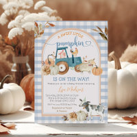 Fall Sweet Little Pumpkin Blue Gingham Baby Shower