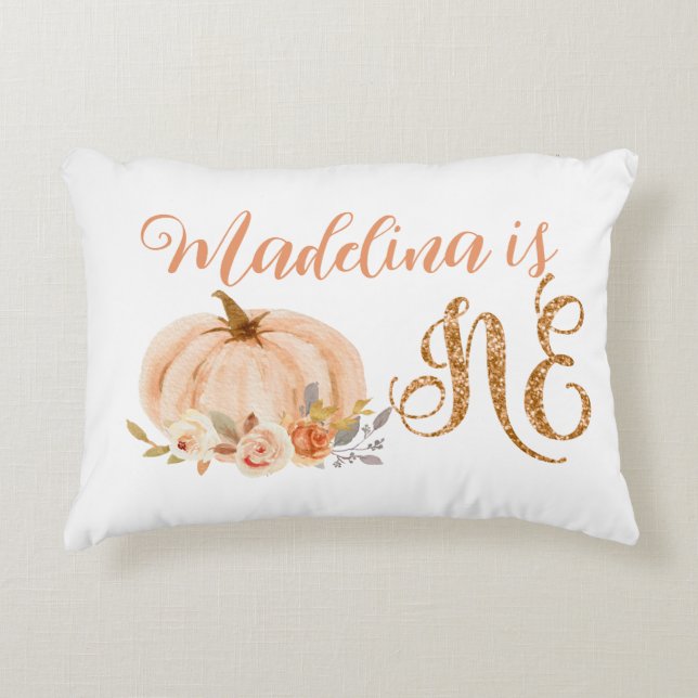 Fall sweet little pumpkin first birthday accent pillow (Front)